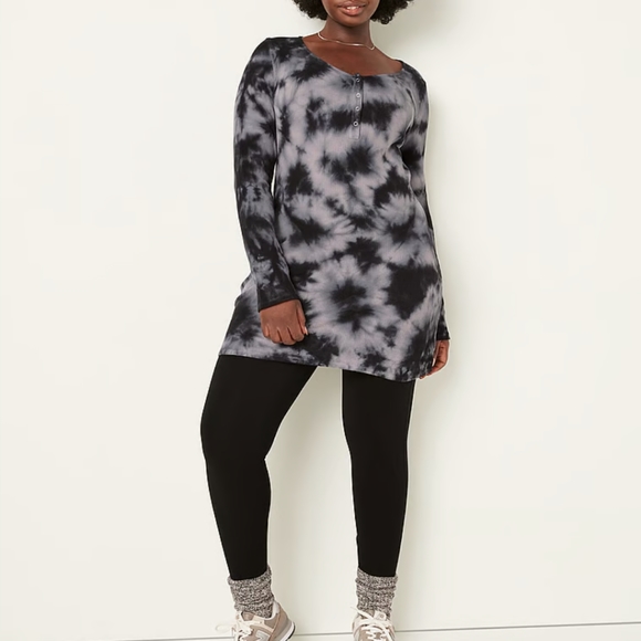 THERMAL LONG SLEEVE HENLEY DRESS - Picture 1 of 7